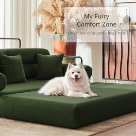 YINIX 35'' High-Back Floor Sofa Bed – Convertible Folding Sleeper Couch with Rounded Armrests – All-Memory Foam Lounge Chair for Living Room & Bedroom (Green)