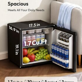 EUHOMY 1.7 Cu.Ft Mini Fridge with Reversible Door – Compact Single Door Refrigerator, Adjustable Thermostat & Energy Saving Design – Ideal for Bedroom, Office, and Dorms (Black)