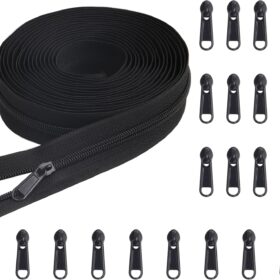 YAKA 5-Yard Bulk #5 Nylon Coil Zipper Roll with 20pcs Sliders - Heavy Duty Continuous Black Zippers for Sewing, Jackets, Luggage, DIY Crafts & Tailoring