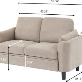 PingLiang Home 60" Mid Century Modern Loveseat, 2-Seater Small Sofa with Wooden Legs and Back Cushions, Beige Upholstered Couch for Apartment, Dorm, and Living Room
