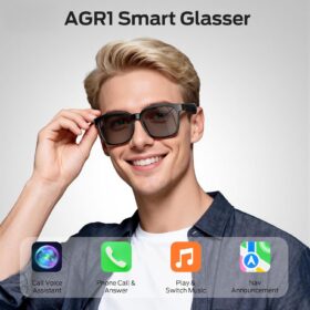 Oraolo Smart Audio Glasses - Polarized Bluetooth 5.3 Sunglasses with Open-Ear Speakers, Noise Cancelling Mic, UV400 Protection, and Voice Control for Outdoor Sports (Black)