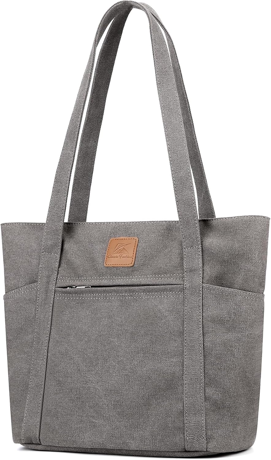 DOURR Women's Retro Heavy-Duty Canvas Bucket Tote - Multi-Pocket Work Shoulder Handbag