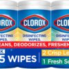 Clorox Disinfecting Cleaning Wipes - Value 3 Pack (225 Wipes Total) - Crisp Lemon & Fresh Scent - Kills 99.9% of Viruses & Bacteria - Bleach-Free Multipurpose Surface Cleaner