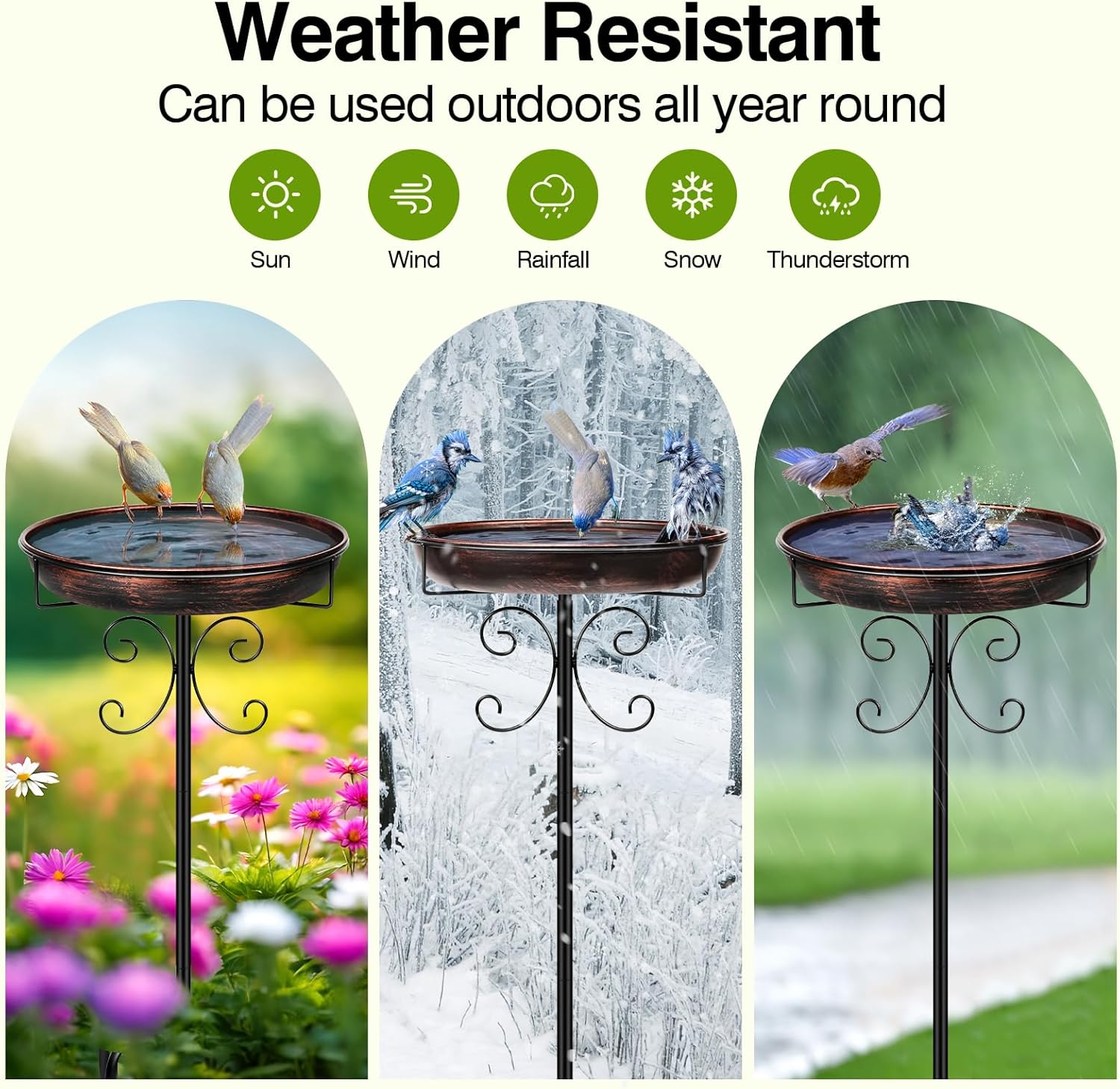 Daoeny Antique Bronze Metal Bird Bath for Outdoors – 35-Inch Freestanding Bird Bath Basin with 5-Prong Base for Garden, Lawn, & Yard Décor
