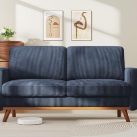 Vesgantti 68" Dark Blue Corduroy Loveseat with Spring Cushion – Modern Deep Seat Sofa with Solid Wood Frame for Living Room & Bedroom