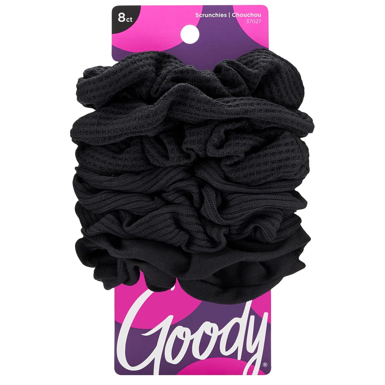 Goody Ouchless Hair Scrunchies for Women - 8 Pack No-Damage Fabric Ponytail Holders - Black