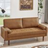 HIFIT 58" Mid-Century Modern Loveseat Sofa – Faux Leather Tufted Couch for Small Spaces, Living Room, and Office (Brown)
