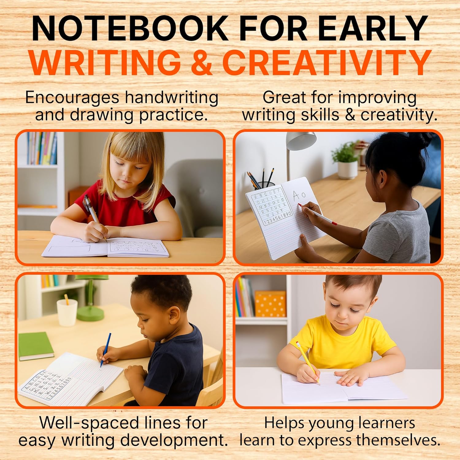 Mintra Primary Composition Notebooks - 4 Pack Bulk Set, 80 Sheets (7.5" x 9.75"), Grades K-2 Hardcover Journals with Drawing Space & Primary Ruling - School & Home Supplies