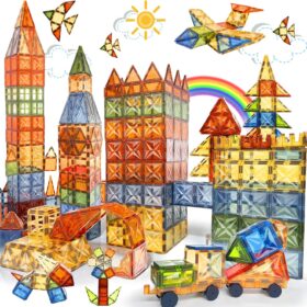 HarworLife 120-Piece Diamond Magnetic Tiles Set – STEM Educational Building Blocks with 2 Cars, Sensory Montessori Construction Toys for Toddlers & Kids Ages 3-8