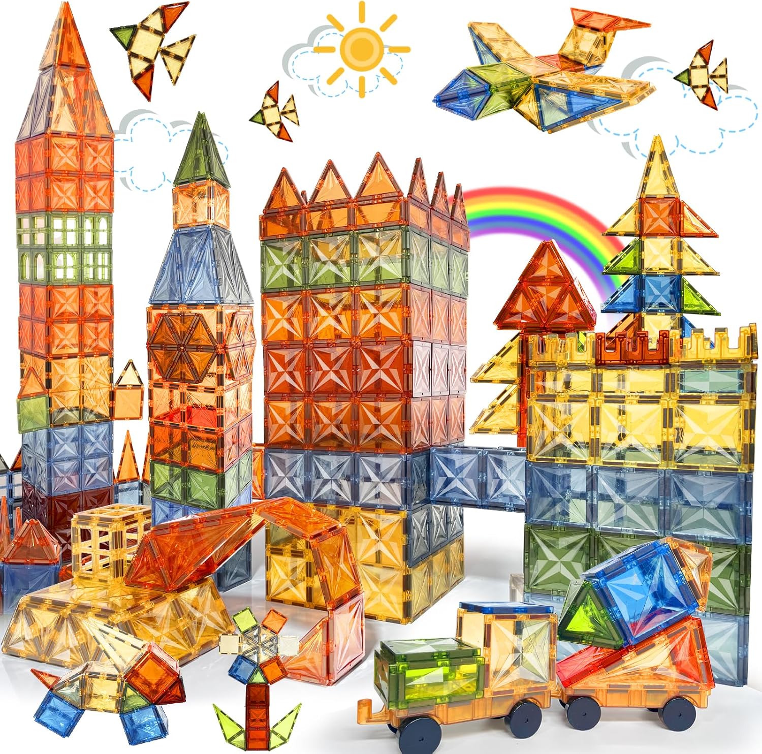 HarworLife 120-Piece Diamond Magnetic Tiles Set – STEM Educational Building Blocks with 2 Cars, Sensory Montessori Construction Toys for Toddlers & Kids Ages 3-8