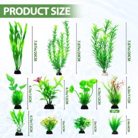 CousDUoBe 12-Piece Soft Plastic Aquarium Plants Set – Lifelike Fish Tank Décor with Ceramic Bases – Safe for Freshwater & Saltwater