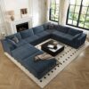 Modern Cloud Modular Sectional Sofa - Oversized 8-Seater Corduroy Couch with 2 Ottomans & Deep Seat, Bone Gray, No Assembly Required