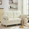 65" Chenille Loveseat Sofa – Modern Upholstered 2-Seater Couch with Armrest Pillows and Side Storage Pockets, Easy Assembly, Beige