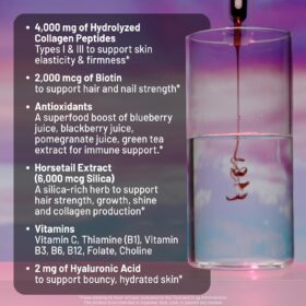 NatureWise Hydrolyzed Liquid Collagen Peptides - 4000mg Type 1 & 3 with Biotin, Vitamin C, Hyaluronic Acid & B Complex - Anti-Aging Support for Hair, Skin, and Nails - 30 Day Supply (Mixed Berry)