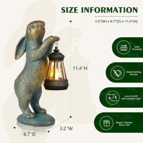 MININOVA Solar Garden Statue - Rabbit Holding Lantern Outdoor Figurine, Waterproof Bronze Bunny Decor for Patio, Yard & Lawn