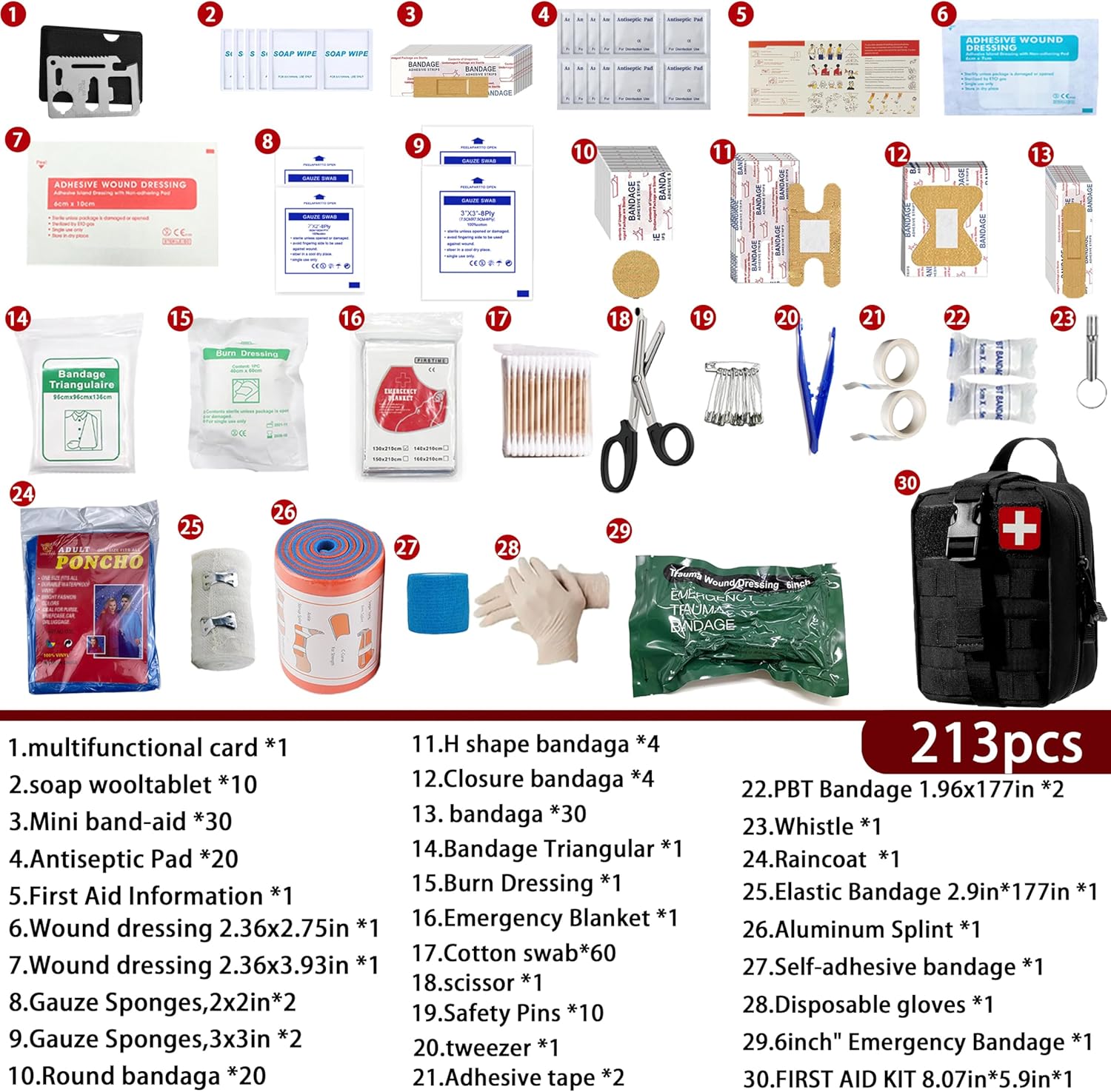 Universal IFAK Trauma Kit - 203-Piece MOLLE Medical First Aid Pouch for Survival, Camping, Hiking & Home Emergencies