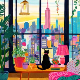 TUMBAUMBA 1000 Piece Jigsaw Puzzles for Adults – Cat in New York City Art, Matte Finish Challenge Game with Poster, Unique Gift for Cat Lovers & Women