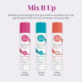 FDS Intimate Feminine Deodorant Spray for Women – 3 Pack (Shower Fresh & White Blossom) – pH-Balanced, Talc-Free, & Gynecologist Tested for All-Day Odor Protection