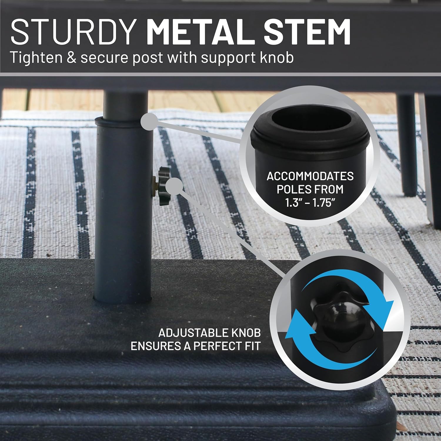 US Weight 40 lb Patio Umbrella Base – Heavy Duty UV-Resistant Stand with 1.5” Stem – Durable Grey Powder-Coated Finish – American Made