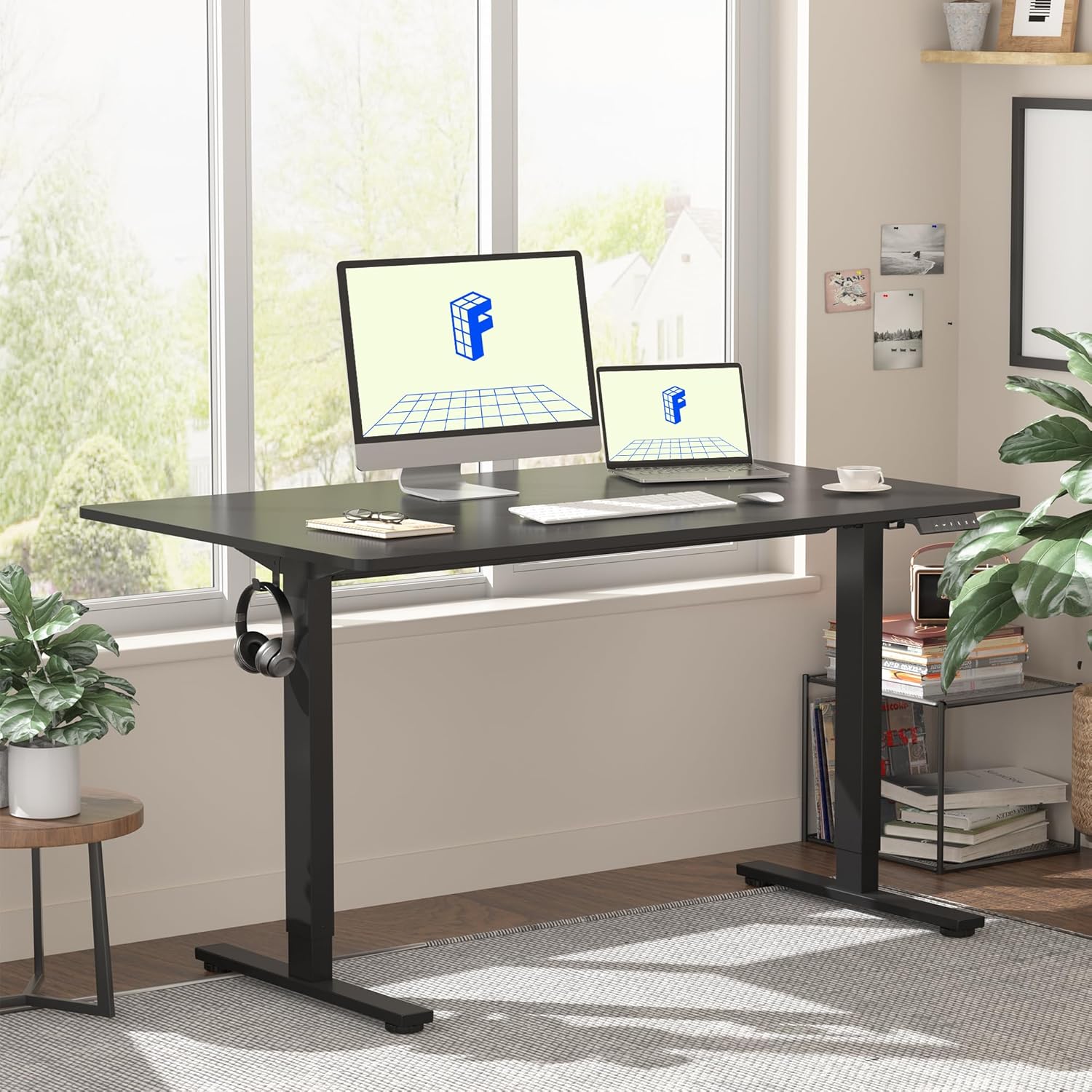 FLEXISPOT EN1 Electric Standing Desk – 48x24 Inch One-Piece Height Adjustable Table with Memory Preset, Sit-Stand Workstation for Home Office, Black