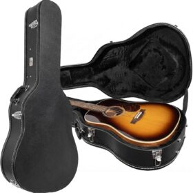Gearlux Deluxe Dreadnought Acoustic Guitar Hardshell Case with Chrome Hardware & Storage Compartment