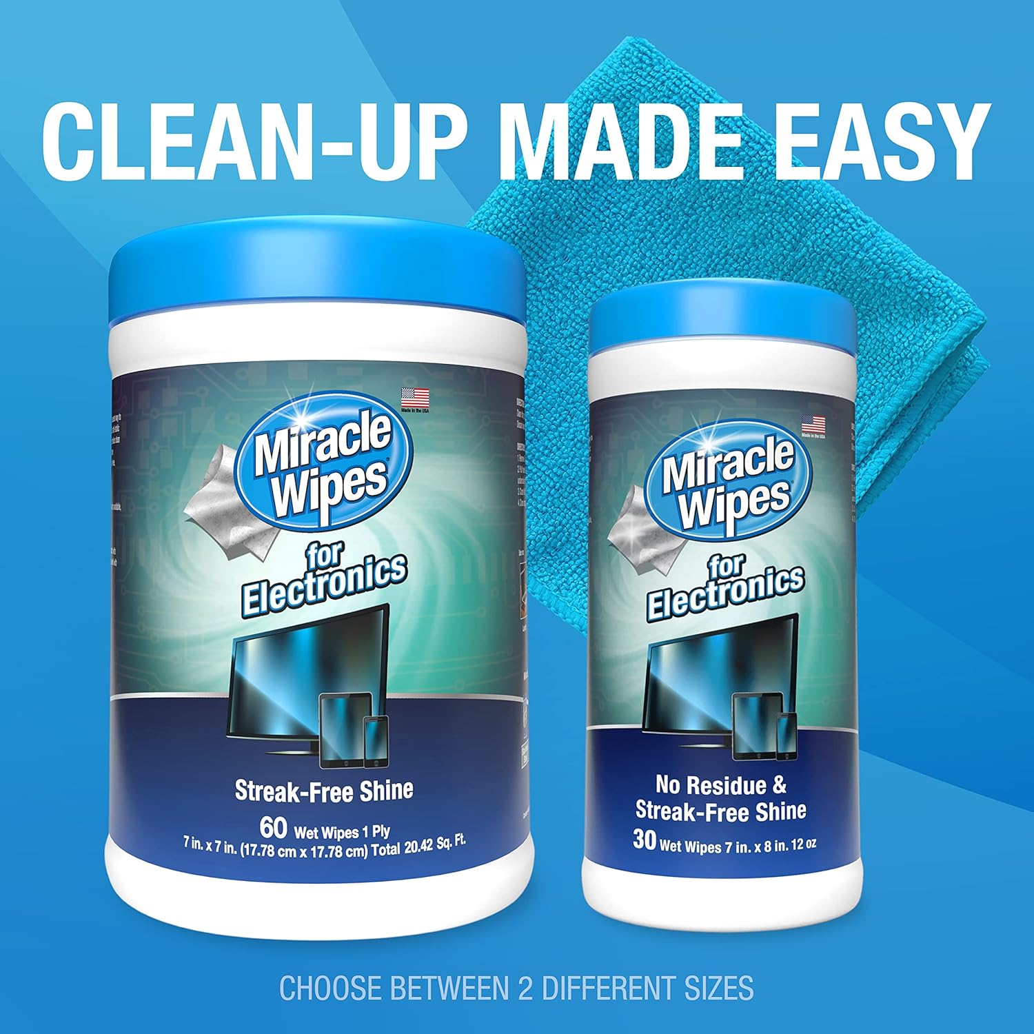 MiracleWipes Electronic Screen Cleaning Wipes - Streak-Free Formula for TVs, Laptops, Monitors & Smartphones - Anti-Static & Scratch-Free - Pre-Moistened 60 Count Pack with Microfiber Cloth