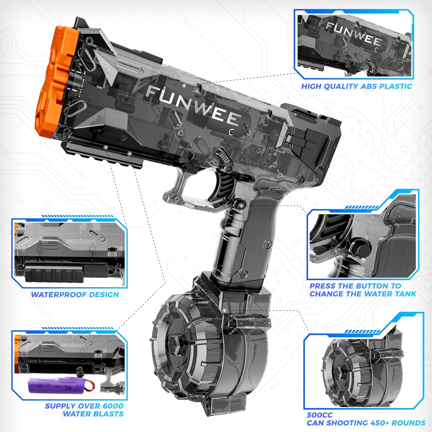 Funwee 2-Pack Electric Water Guns for Kids & Adults – Automatic High-Power Squirt Guns with Rechargeable Batteries, 400+ Capacity & 28ft Range – Ultimate Outdoor Summer Toys for Pool & Backyard Battles