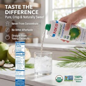 FOCO Organic Coconut Water, 33.8 Fl Oz (Pack of 6) – Pure, Non-GMO Hydration