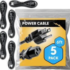 6ft Universal Computer Power Cord (5-Pack) - UL Listed 18AWG C13 to NEMA 5-15P Cable for PC, Monitor, Printer & IT Equipment