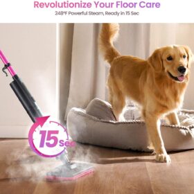Schenley Pink Steam Mop - 15s Heat Up, Lightweight Hardwood & Tile Floor Steamer with Washable Pads, Carpet Glider, 248°F Sanitizing