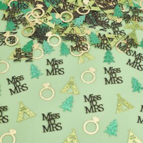 200-Piece Camp Bachelorette Party Confetti - Gold Glitter Diamond Ring, Miss to Mrs, Tent & Tree Shapes for Outdoor Bridal Shower & Engagement Decor