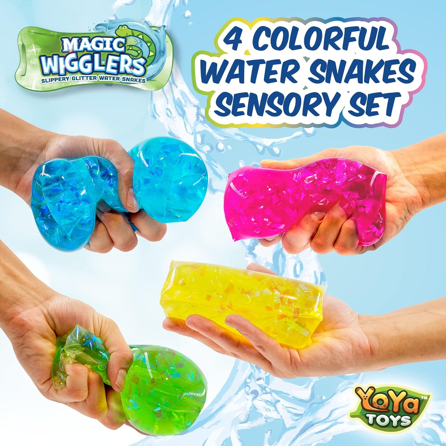 YoYa Toys Magic Wigglers – 4-Pack Slippery Water Snake Fidget Toys, Sensory Stress Relief & Jiggly Jelly Novelty Gifts for Kids & Adults