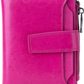Bveyzi Women's RFID Blocking Leather Bifold Wallet - Secure Zipper Compact Coin Purse with ID Window