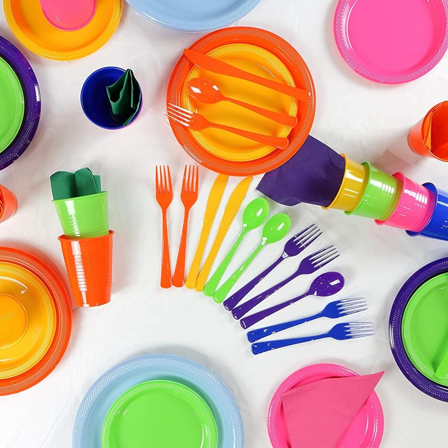 350-Piece Gender Reveal Party Supplies Kit - Complete Disposable Dinnerware Set with Dinner & Dessert Plates, Cups, Napkins & Cutlery for Baby Showers