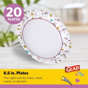 Glad for Kids Unicorn Disposable Paper Plates – Heavy Duty, Soak-Proof Round Party Plates (8.5 Inch, 20 Count)
