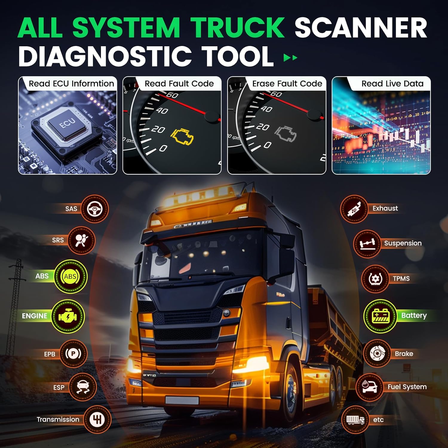ANCEL HD200 Bluetooth Heavy Duty Truck Scanner | J1939/J1708 Diesel Code Reader & Speed Limiter Reset Tool for Cummins & Caterpillar | Lifetime Free Updates
