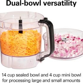 Hamilton Beach Stack & Snap 14-Cup Food Processor & Vegetable Chopper with 4-Cup Mini Bowl, 500W Motor & Stainless Steel Blades, Model 70585 (Black)