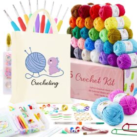 INSCRAFT Premium Crochet Kit for Beginners & Adults – Complete 105-Piece Set with 30 Yarn Skeins, Ergonomic Hooks, Accessories & Canvas Tote Bag