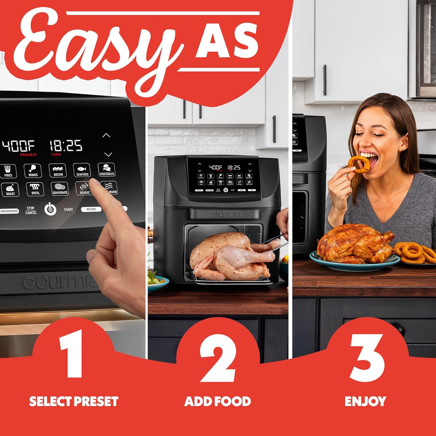 Gourmia 14-Qt Digital Air Fryer Oven with Rotisserie & Dehydrator - 12 Presets, 1750W, Black