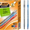 BIC Round Stic Xtra Life Ballpoint Pens - 60 Count Bulk Pack of Medium Point (1.0mm) Retractable Pens, Flexible Barrel, Assorted Colors