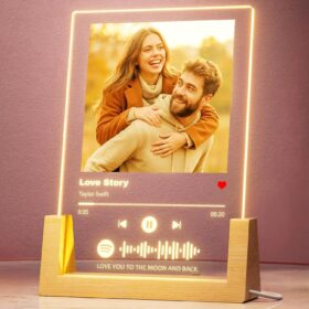 Personalized Spotify Song Plaque with Photo - Custom Acrylic Picture Frame Light, Unique Anniversary Birthday Valentines Day Gift for Boyfriend Girlfriend Couple