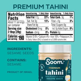 Soom Foods Premium Tahini - 100% Roasted Sesame Seed Paste (11oz, 2 Pack) | Creamy, Vegan & Nut-Free Butter for Hummus, Sauces & Baking
