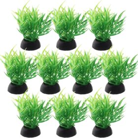 Piutouyar Lifelike Green Aquarium Plants (10 Pack) - Safe, Soft Plastic Fish Tank Decor & Artificial Foreground Grass