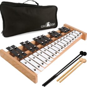 MiniArtis 27-Note Glockenspiel Xylophone – Full Size Percussion Instrument with 2 Octave Range (G2-A5), Includes Wooden & Plastic Mallets, Carrying Case & Color-Coded Metal Keys for Kids & Adults