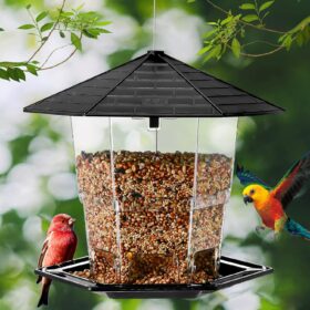 JEALOEUR Outdoor Wild Bird Feeder - Large Capacity 2.2 lb Hanging Seed Station with Weatherproof Hexagonal Roof, Easy Fill & Clean Design for Garden & Backyard Birding