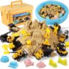 Deluxe Construction Sand Kit with 2.2 lbs Magic Sand, 8 Alloy Trucks, Inflatable Sandbox & Molds - Ultimate Sensory Playset for Boys & Girls