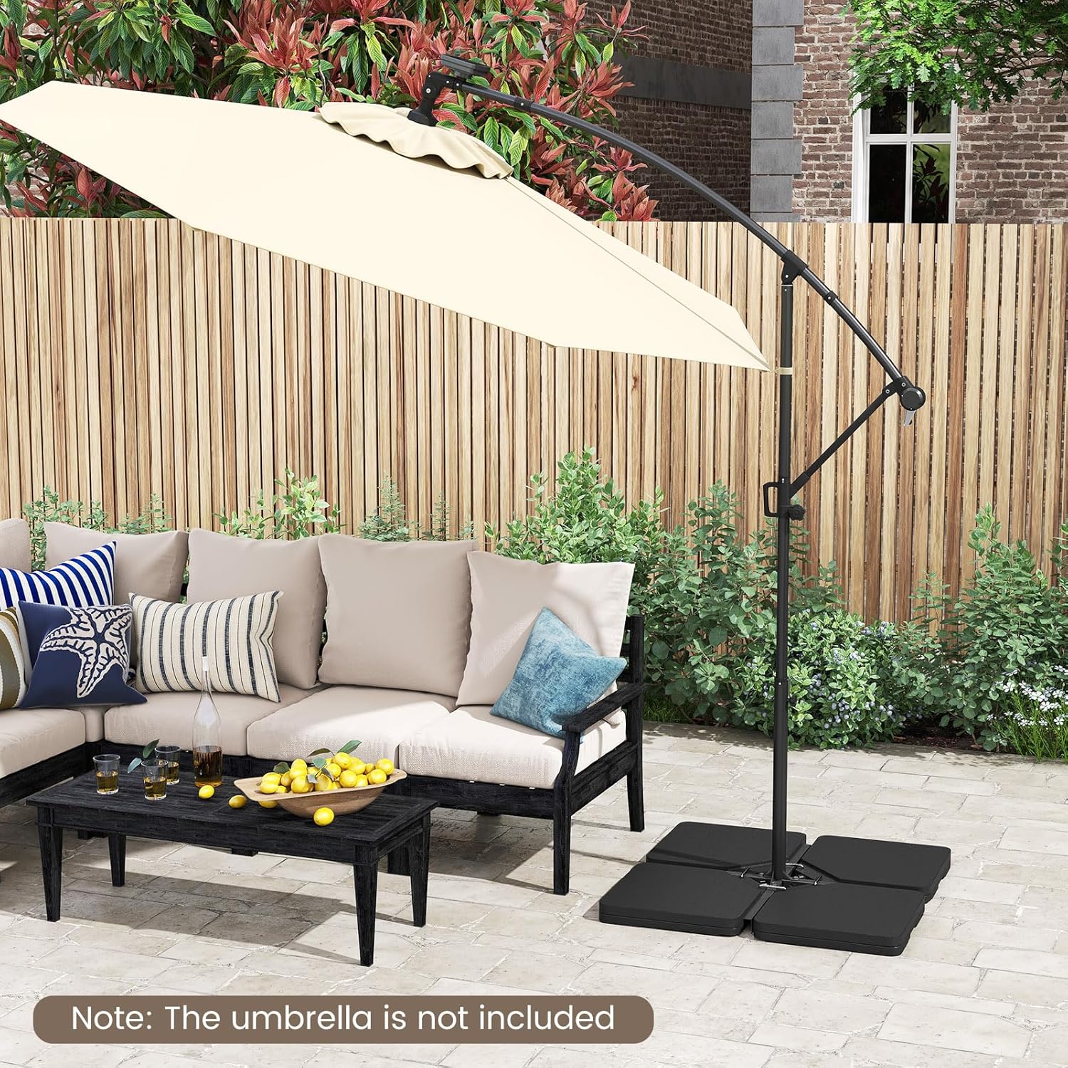 Giantex Heavy-Duty 4-Piece Offset Umbrella Base – 225 lbs Capacity Fillable Cantilever Stand with Water & Sand Reservoirs, Weather-Resistant HDPE Weight Plates for Patio, Poolside & Garden