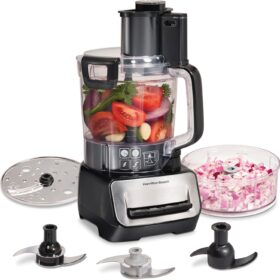 Hamilton Beach Stack & Snap 14-Cup Food Processor & Vegetable Chopper with 4-Cup Mini Bowl, 500W Motor & Stainless Steel Blades, Model 70585 (Black)