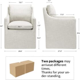 DUHOME Mid-Century Modern Upholstered Armchair – Linen Fabric Living Room Accent Chair with 4 Smooth-Glide Casters