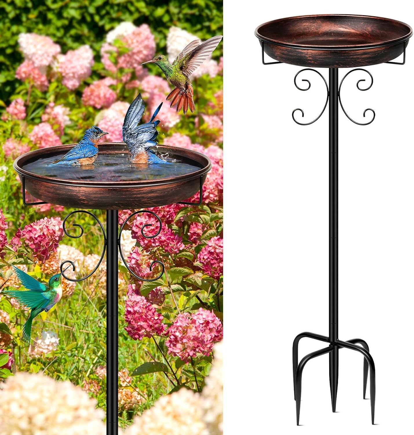 Daoeny Antique Bronze Metal Bird Bath for Outdoors – 35-Inch Freestanding Bird Bath Basin with 5-Prong Base for Garden, Lawn, & Yard Décor
